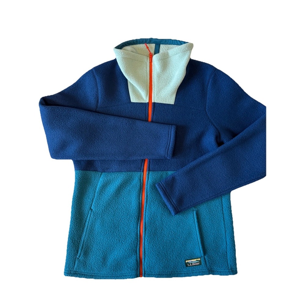 L.L.Bean Fleece Jacket Womens M Blue Teal Colorblock Full Zip Retro Outdoo
